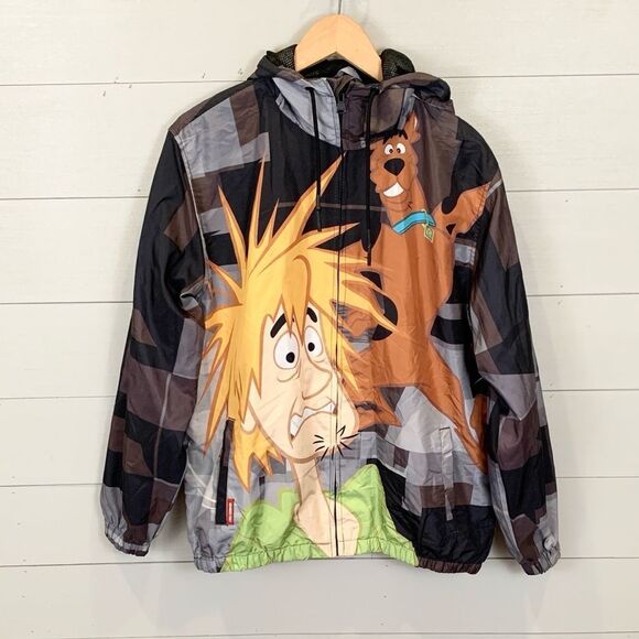 Scooby-Doo Mens Graphic Hoodie raincoat Black zip up size large members only - Picture 1 of 14